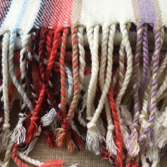 Cosy Modal Scarf with Tassels | Red & Cream Plaid - Picture 4 of 4